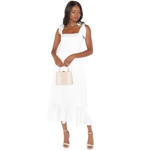 Show Me Your Mumu Garden White Satin Bridesmaid/Formal Midi Dress Size Small